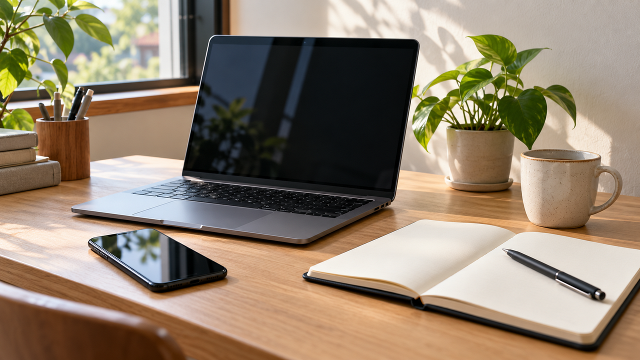 About Us sahabat telkomsel dengan ilustrasi laptop dan ponsel di meja kerja.